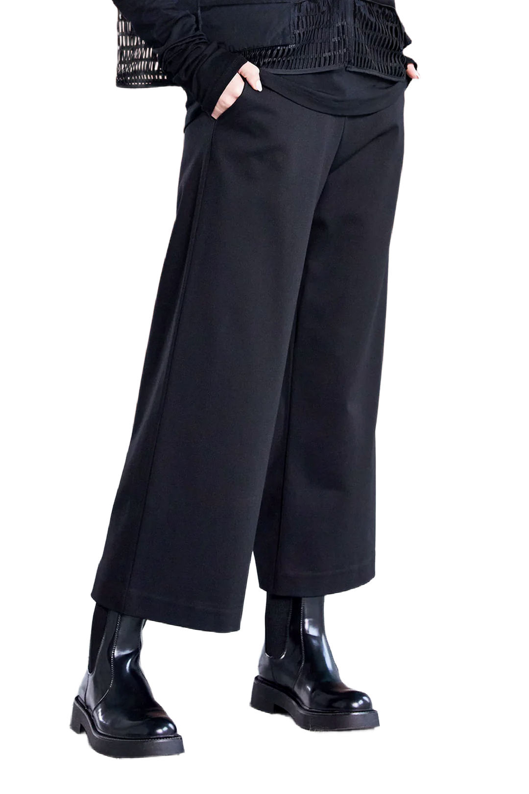 Naya Black Stretch Wide Cropped Trousers