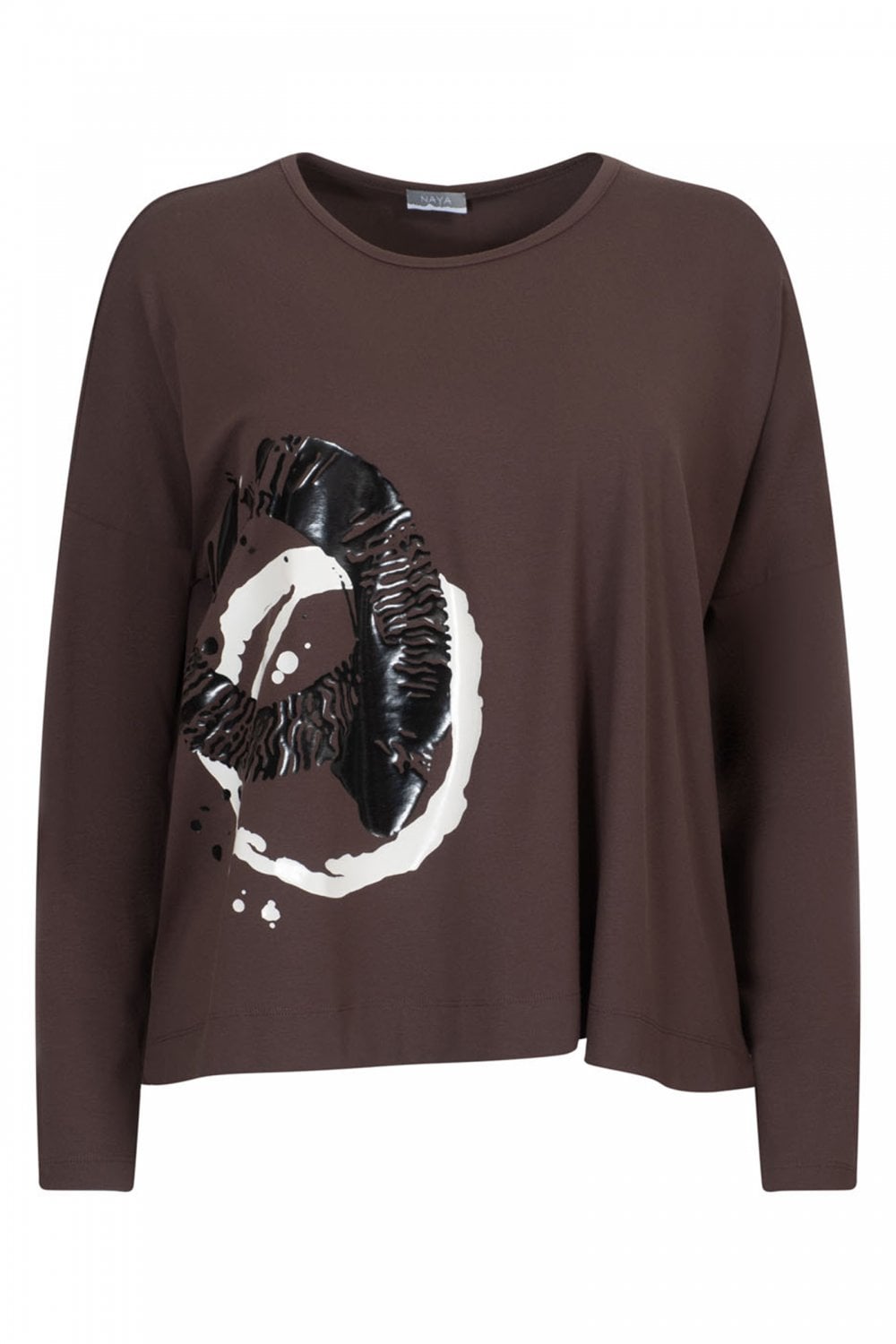 Naya Brown Abstract Circle Print Long Sleeve Top