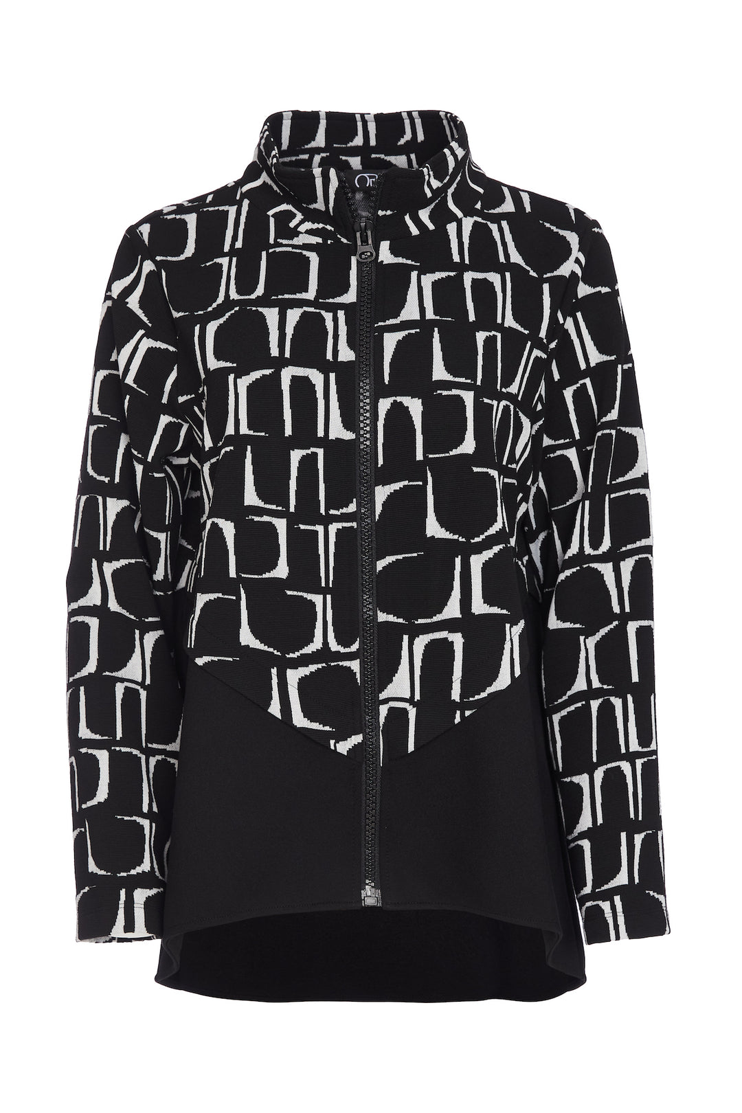 Ora Knit Jacquard High Neck Jacket with Contrast Drawstring Hem