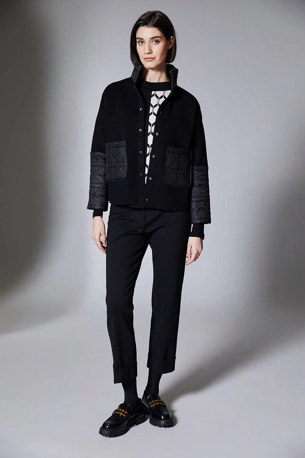 Peruzzi Black Quilted Trim Knit Jacket