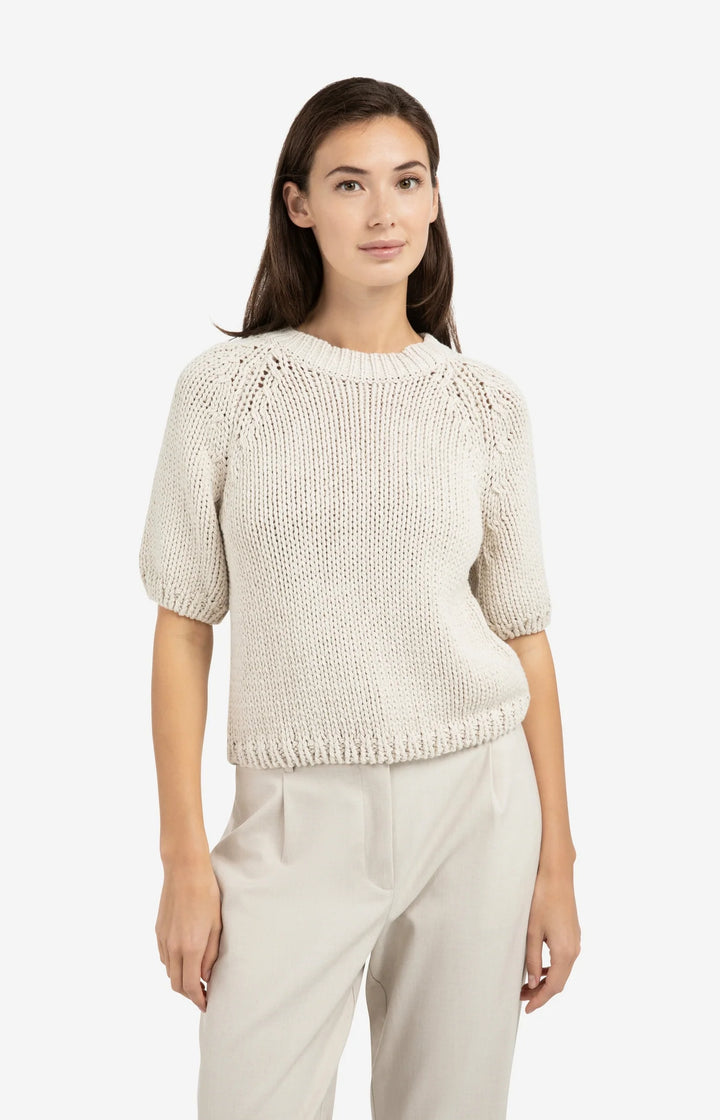 YAYA Beige Short Sleeve Chunky Knit Sweater