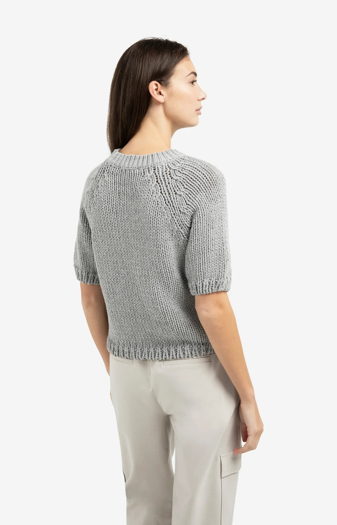YAYA Grey Short Sleeve Chunky Knit Sweater