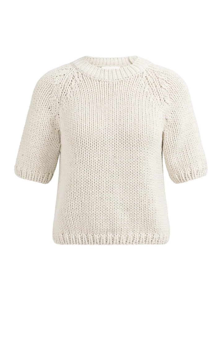 YAYA Beige Short Sleeve Chunky Knit Sweater