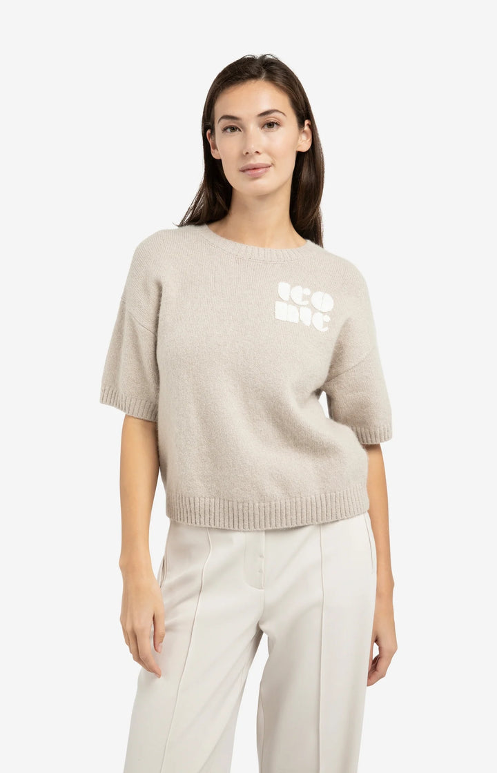 YAYA Artwork Print Short Sleeve Knit Sweater