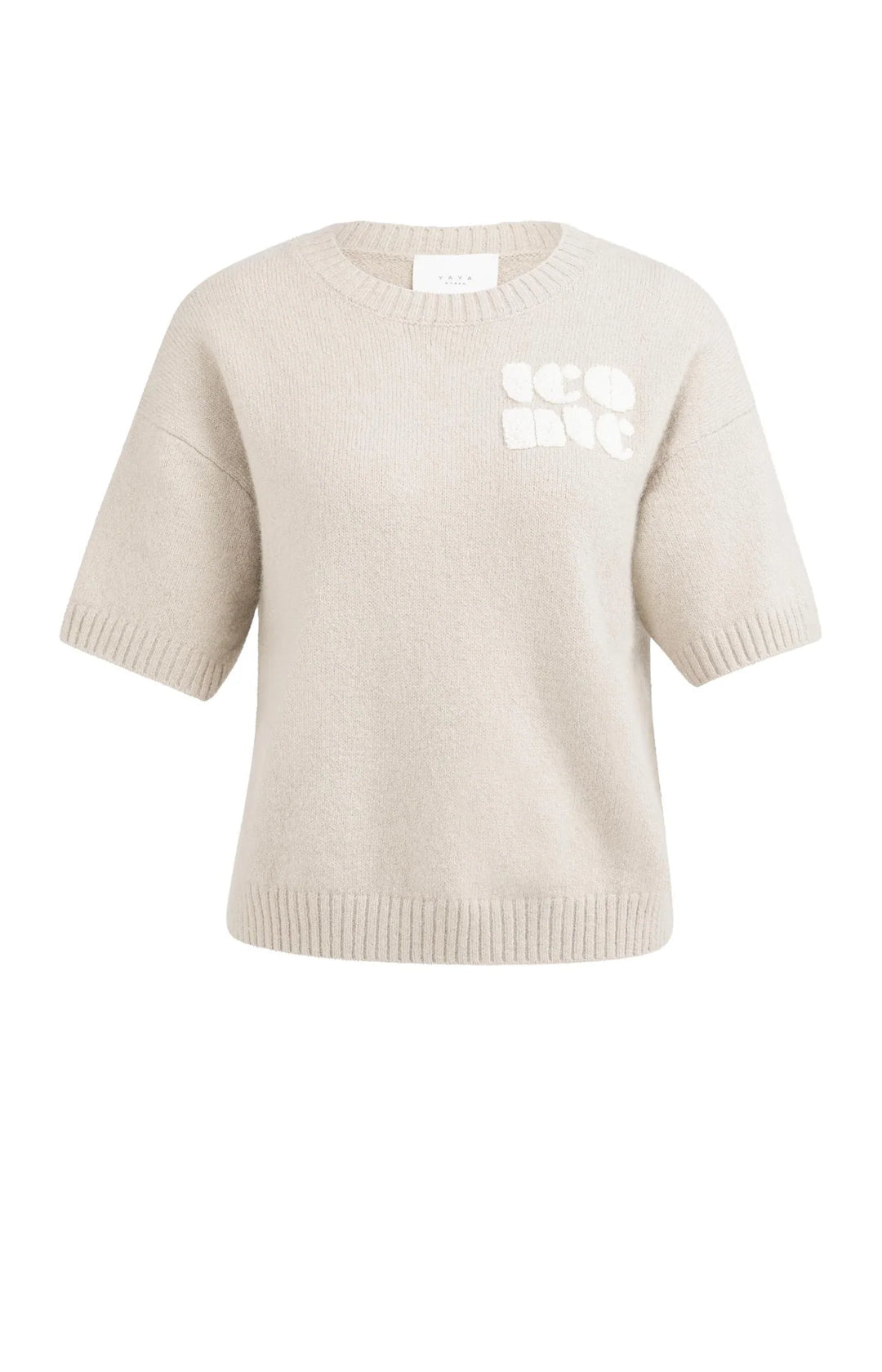 YAYA Artwork Print Short Sleeve Knit Sweater