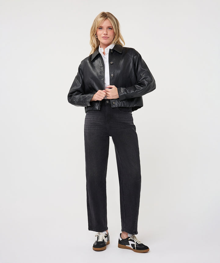 EsQualo Balloon PU Crinkle Jacket, Dark Grey