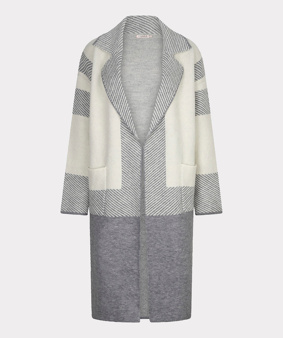 EsQualo Striped Long Cardigan, Grey