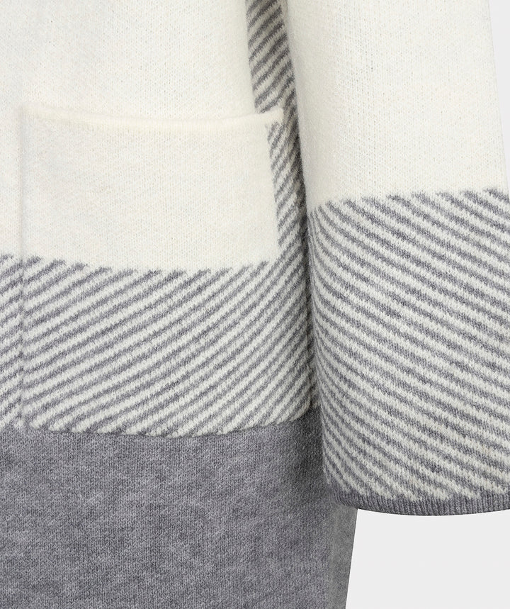 EsQualo Striped Long Cardigan, Grey