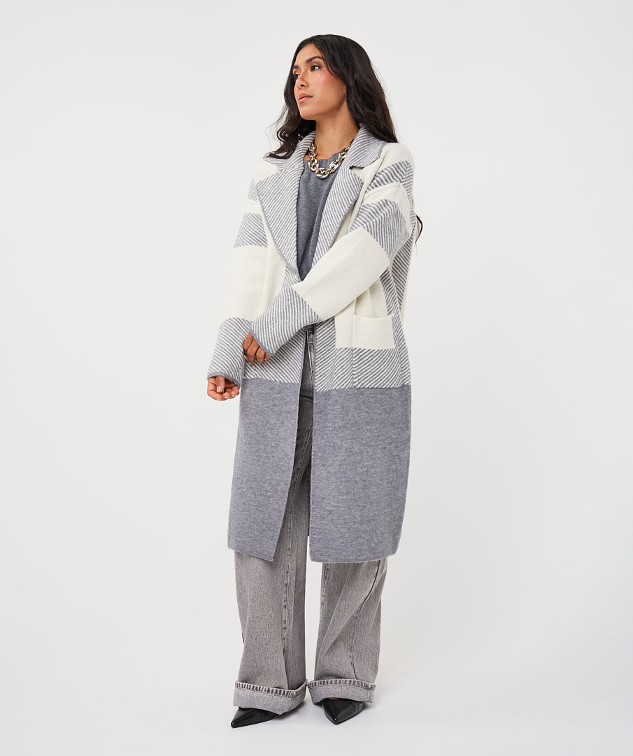 EsQualo Striped Long Cardigan, Grey