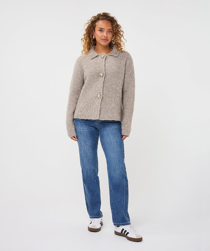 EsQualo Flower Button Cardigan, Grey