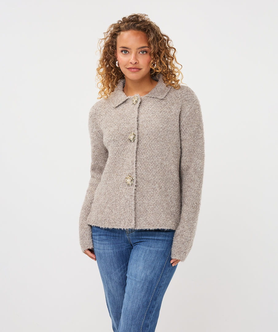 EsQualo Flower Button Cardigan, Grey