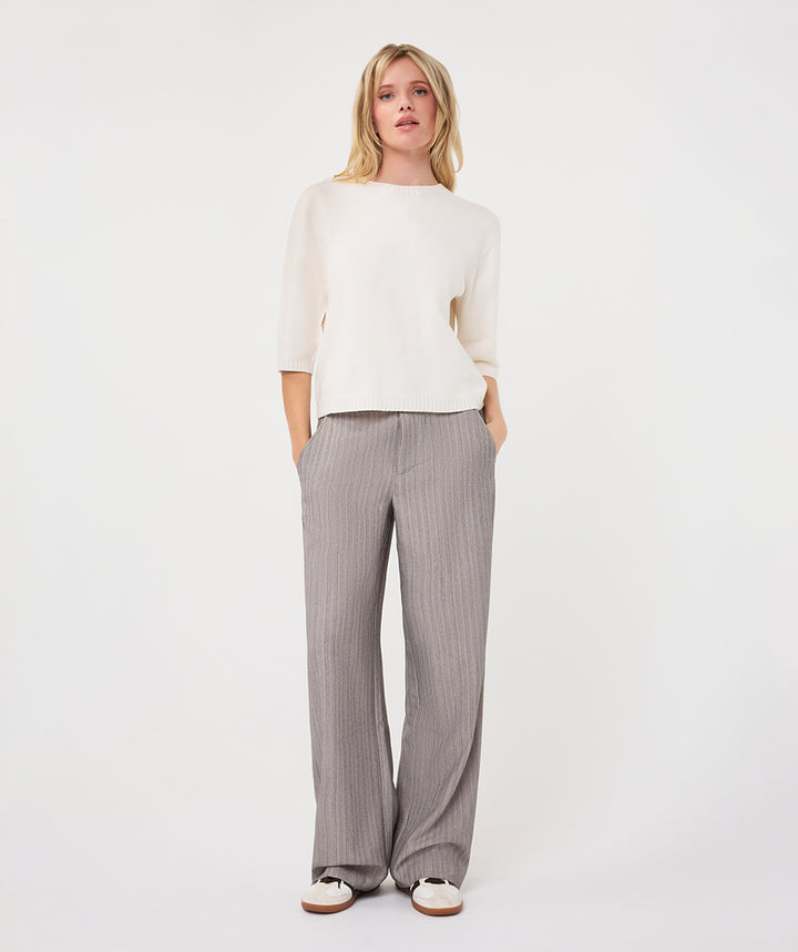 EsQualo Wide Elastic Herringbone Trousers, Light Grey