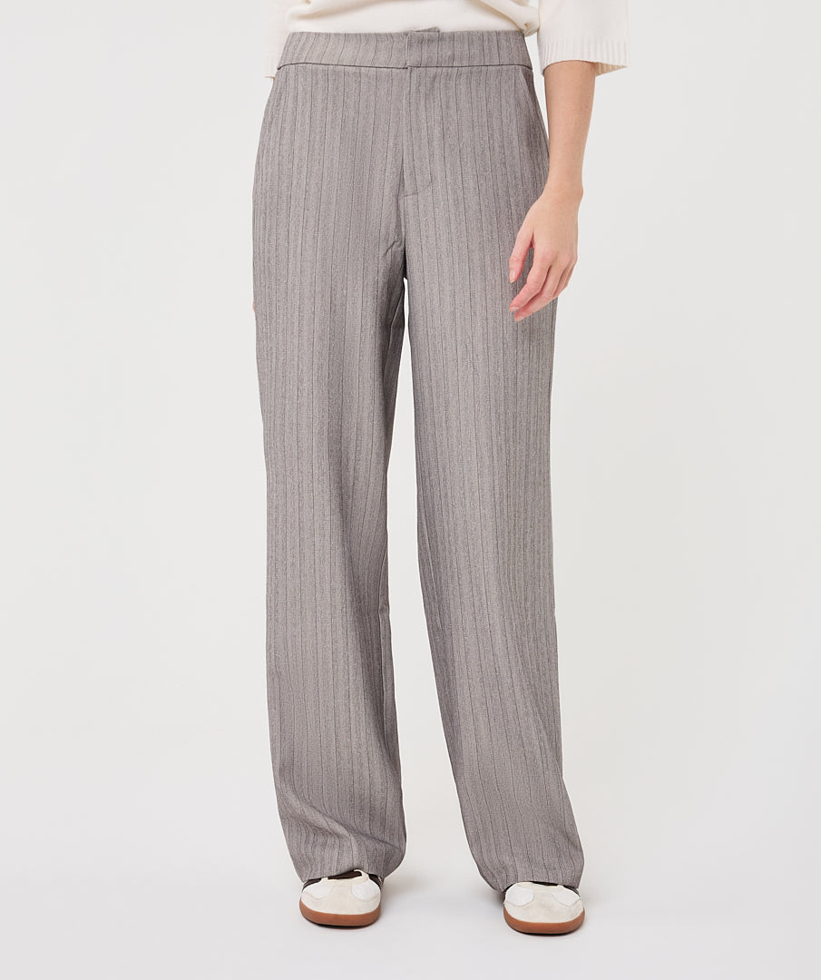 EsQualo Wide Elastic Herringbone Trousers, Light Grey