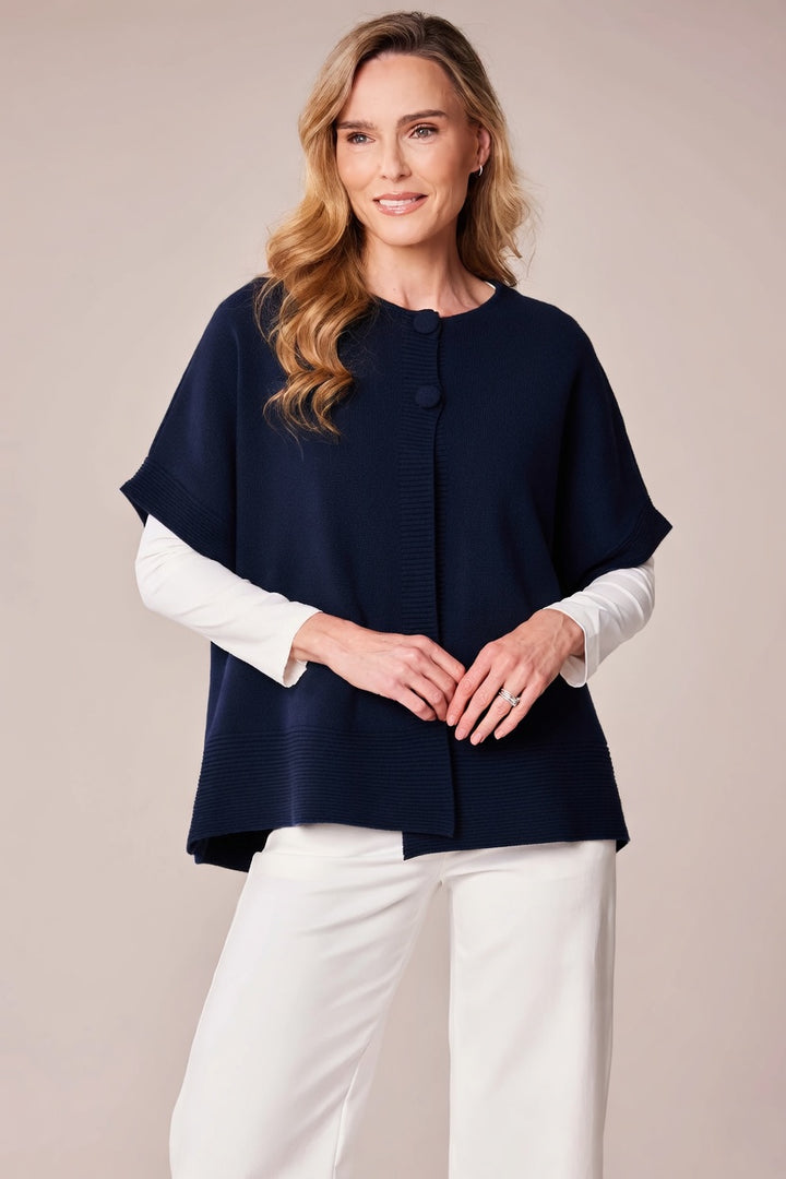 Decollage Navy Sleeveless Cardigan