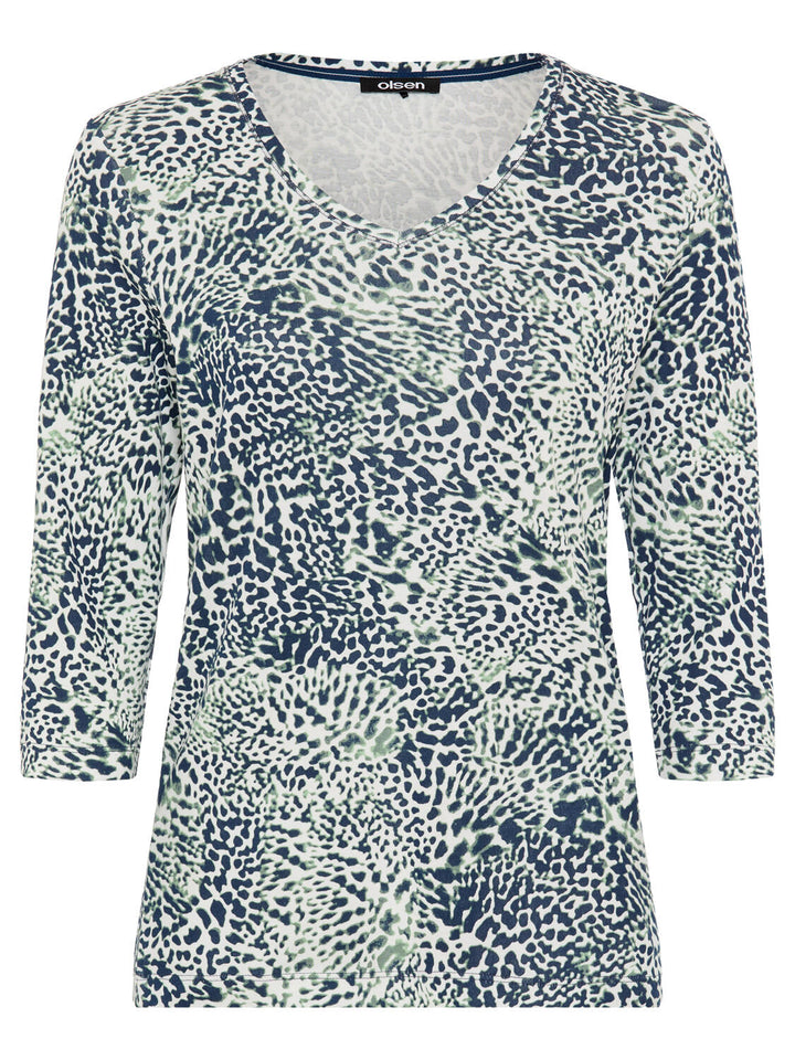 Olsen Navy Print Long Sleeve T-Shirt