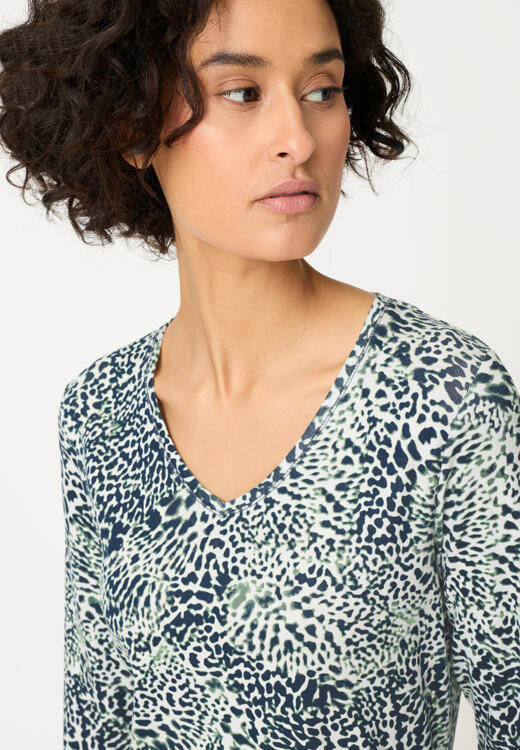 Olsen Navy Print Long Sleeve T-Shirt
