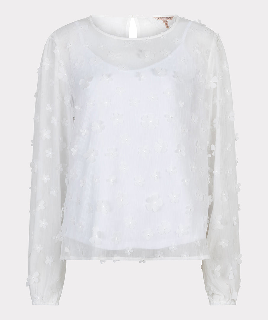 EsQualo Off White Daisy Flower Blouse