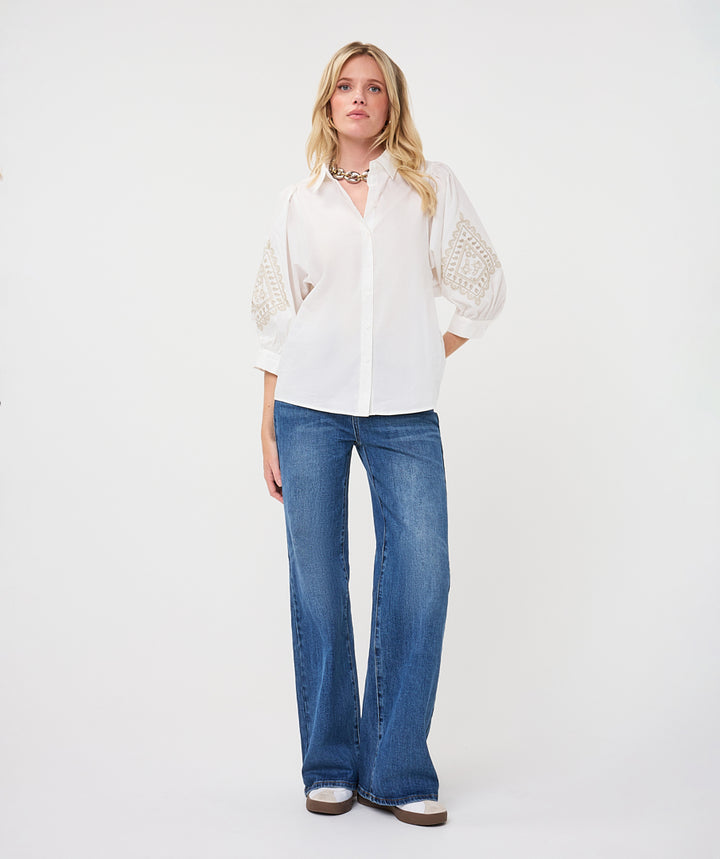 EsQualo Embroidery Poplin Blouse, Off White