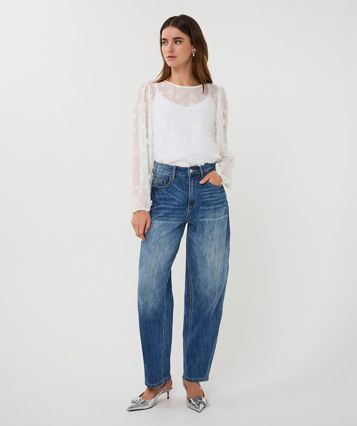 EsQualo Off White Daisy Flower Blouse