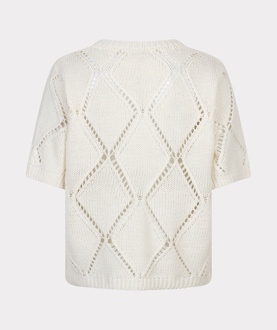 EsQualo Ecru Sweater Ajour Diamond Sequins