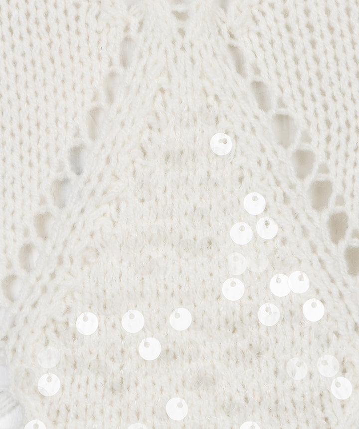 EsQualo Ecru Sweater Ajour Diamond Sequins