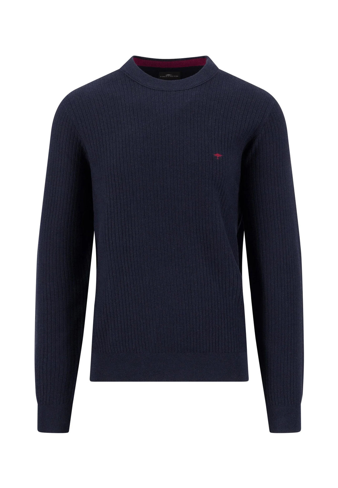 Fynch Hatton Knitted Textured Pattern Cotton Sweater, Navy
