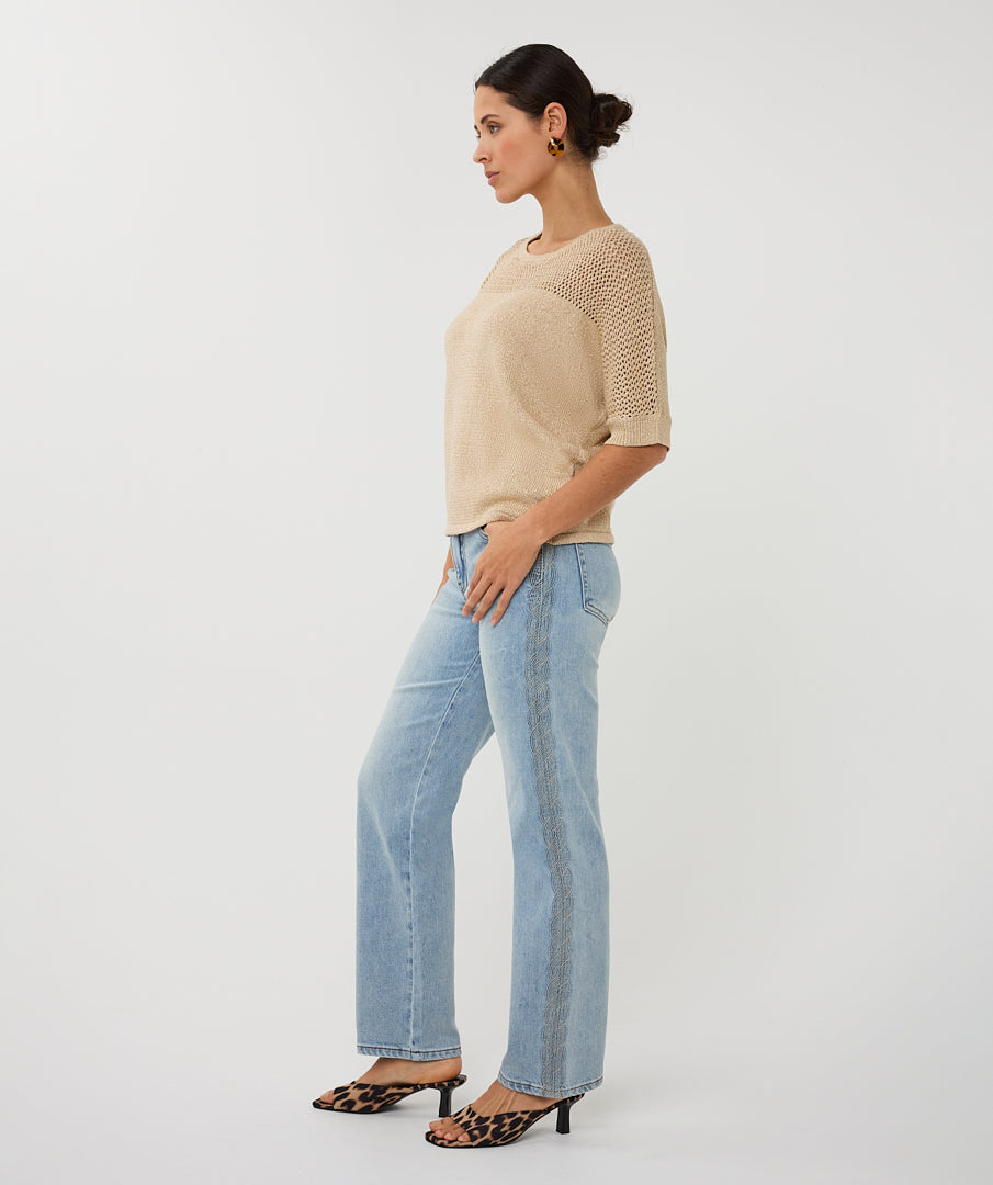 EsQualo Light Sand Sweater Ajour Batwing