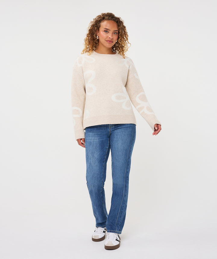 EsQualo Knitted 'Intarsia' Jumper, Biscuit