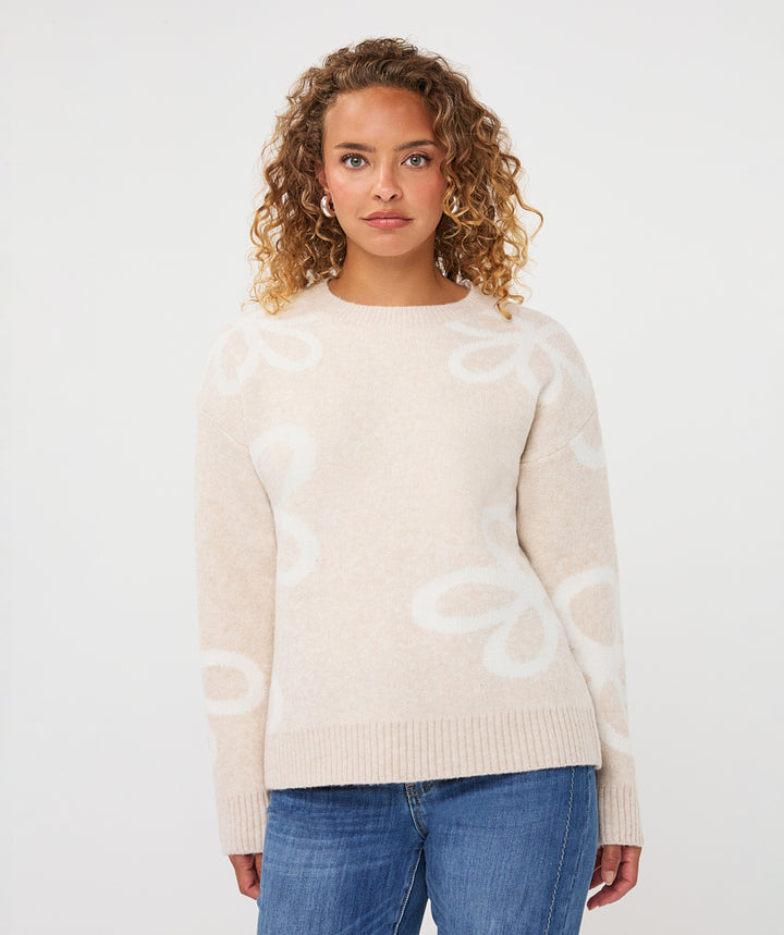 EsQualo Knitted 'Intarsia' Jumper, Biscuit