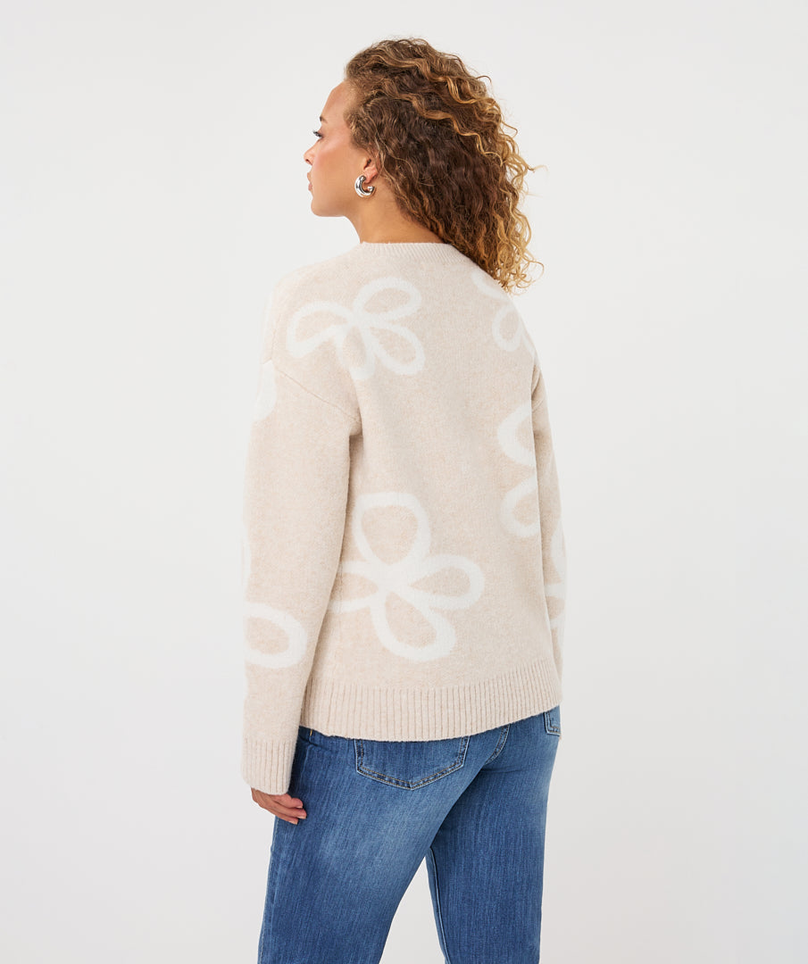 EsQualo Knitted 'Intarsia' Jumper, Biscuit