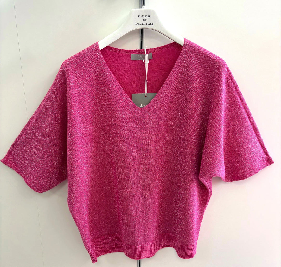 Decollage Fuchsia Short Sleeve Sweater