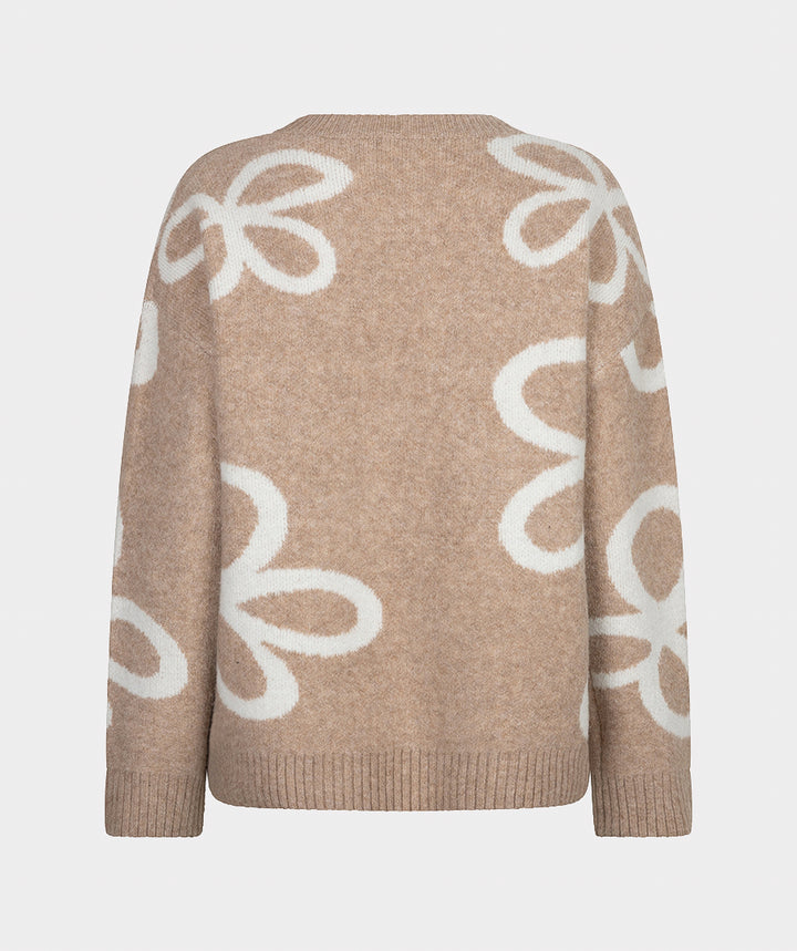 EsQualo Knitted 'Intarsia' Jumper, Sand