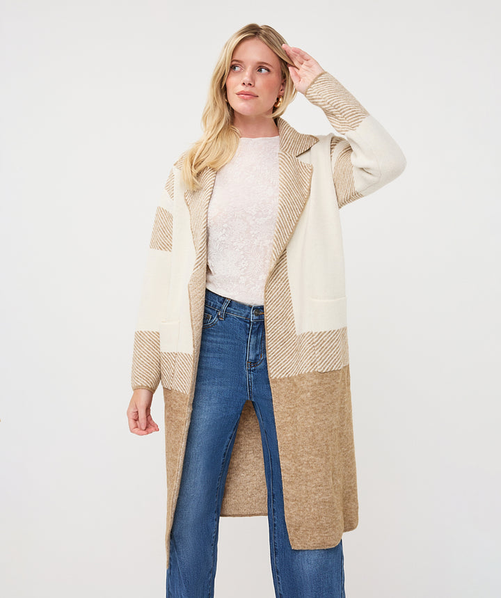 EsQualo Striped Long Cardigan, Sand