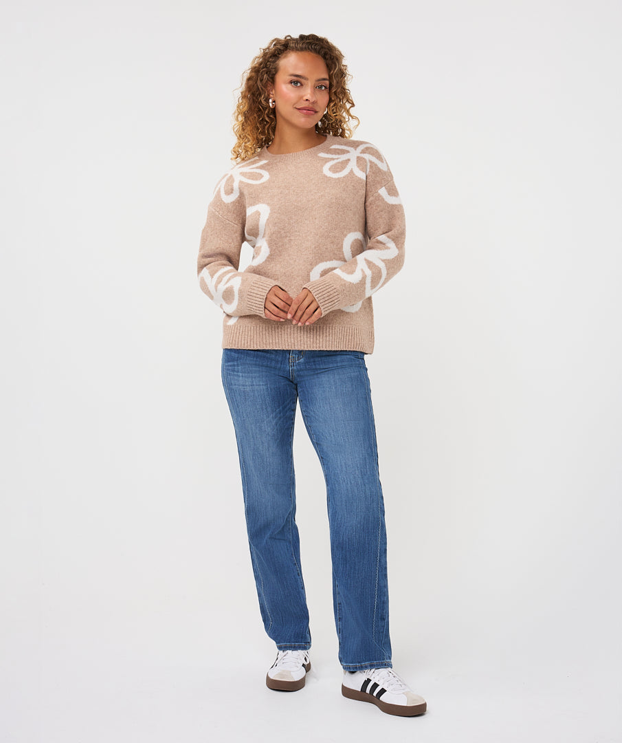 EsQualo Knitted 'Intarsia' Jumper, Sand