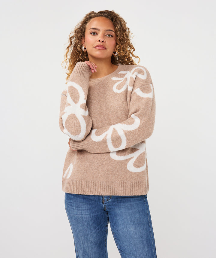 EsQualo Knitted 'Intarsia' Jumper, Sand