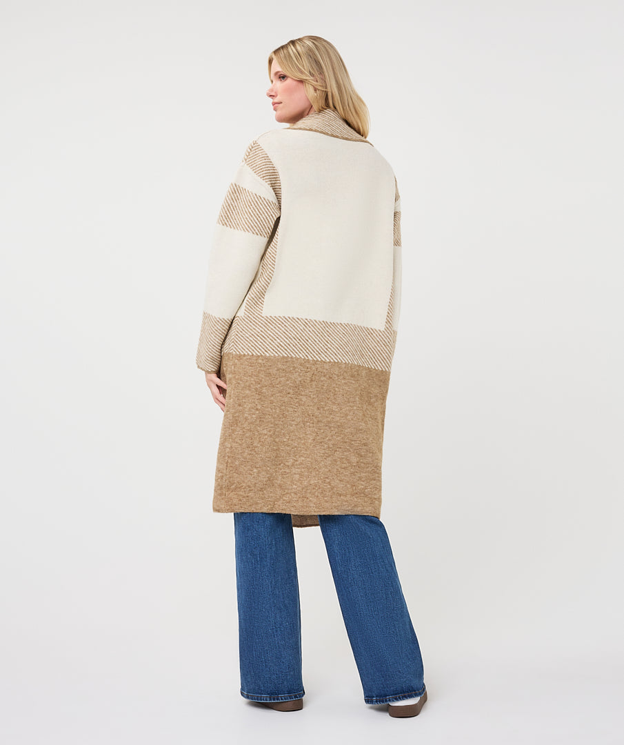 EsQualo Striped Long Cardigan, Sand