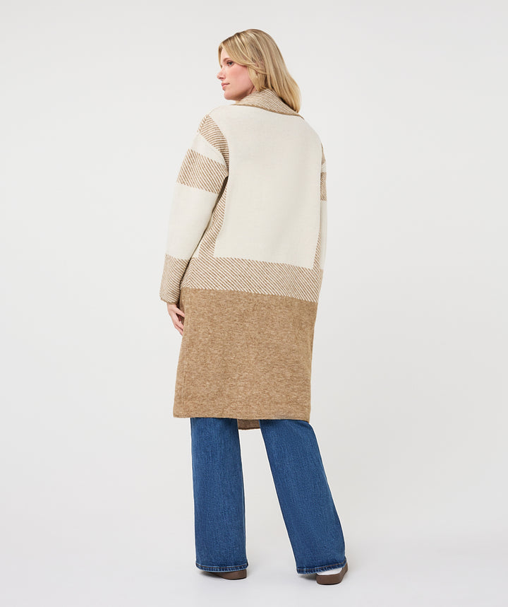 EsQualo Striped Long Cardigan, Sand
