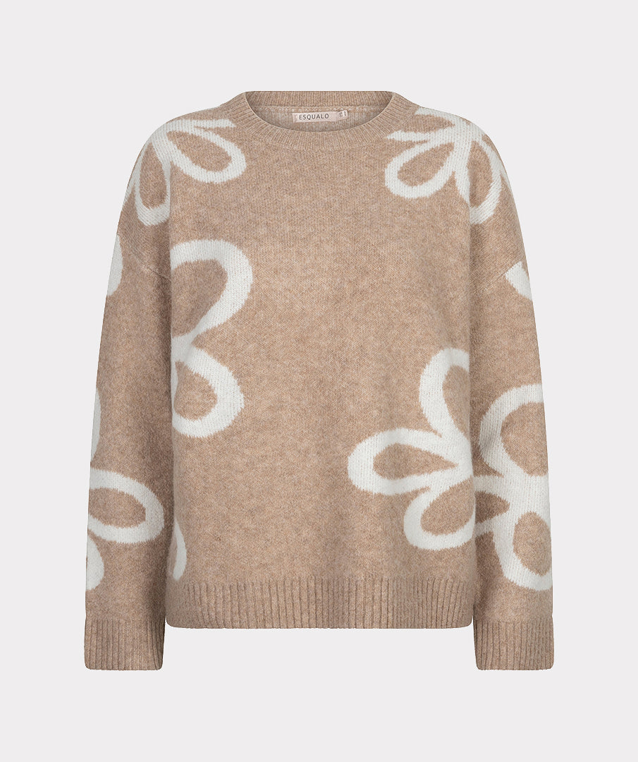 EsQualo Knitted 'Intarsia' Jumper, Sand