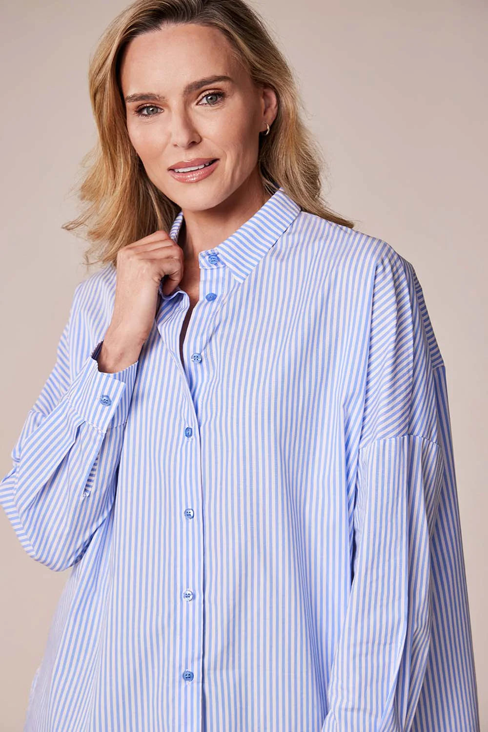 Decollage Blue & White Cotton Striped Shirt