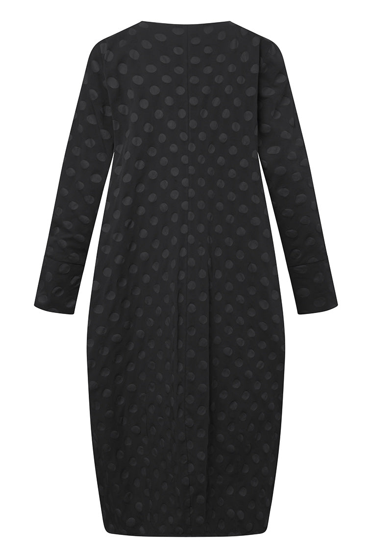 Elsewhere Cotton Dot Balloon Button Black Dress