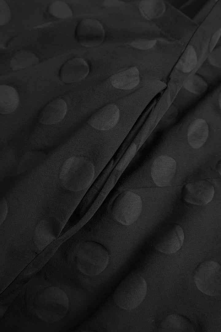 Elsewhere Cotton Dot Balloon Button Black Dress