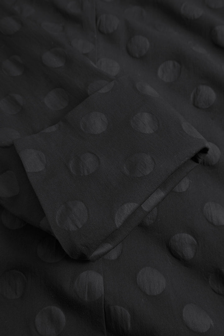Elsewhere Cotton Dot Balloon Button Black Dress