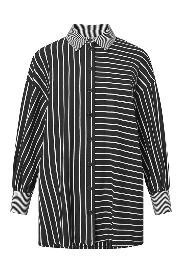 Elsewhere Balloon Sleeve Stripe Jersey Black Blouse