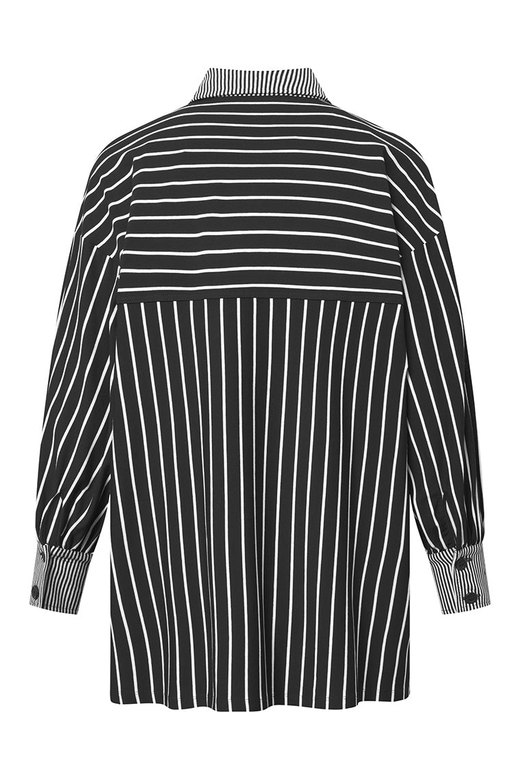 Elsewhere Balloon Sleeve Stripe Jersey Black Blouse