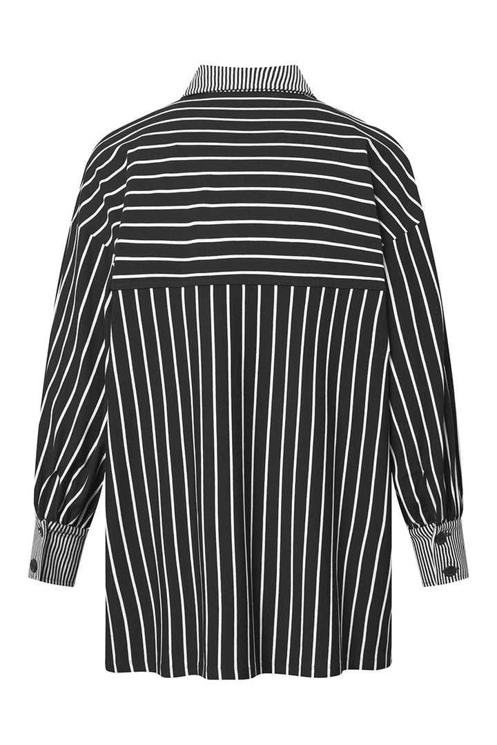 Elsewhere Balloon Sleeve Stripe Jersey Black Blouse