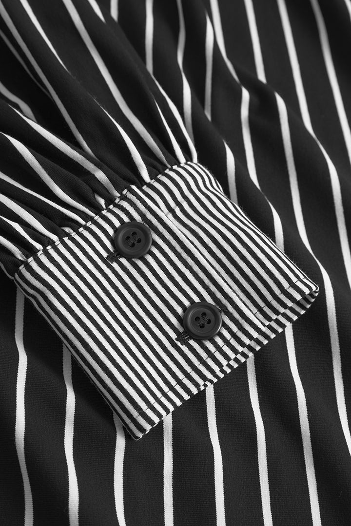 Elsewhere Balloon Sleeve Stripe Jersey Black Blouse