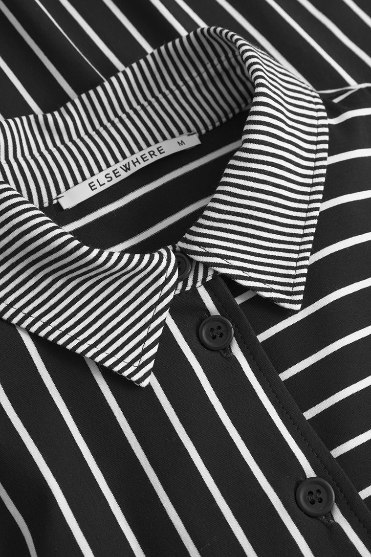 Elsewhere Balloon Sleeve Stripe Jersey Black Blouse