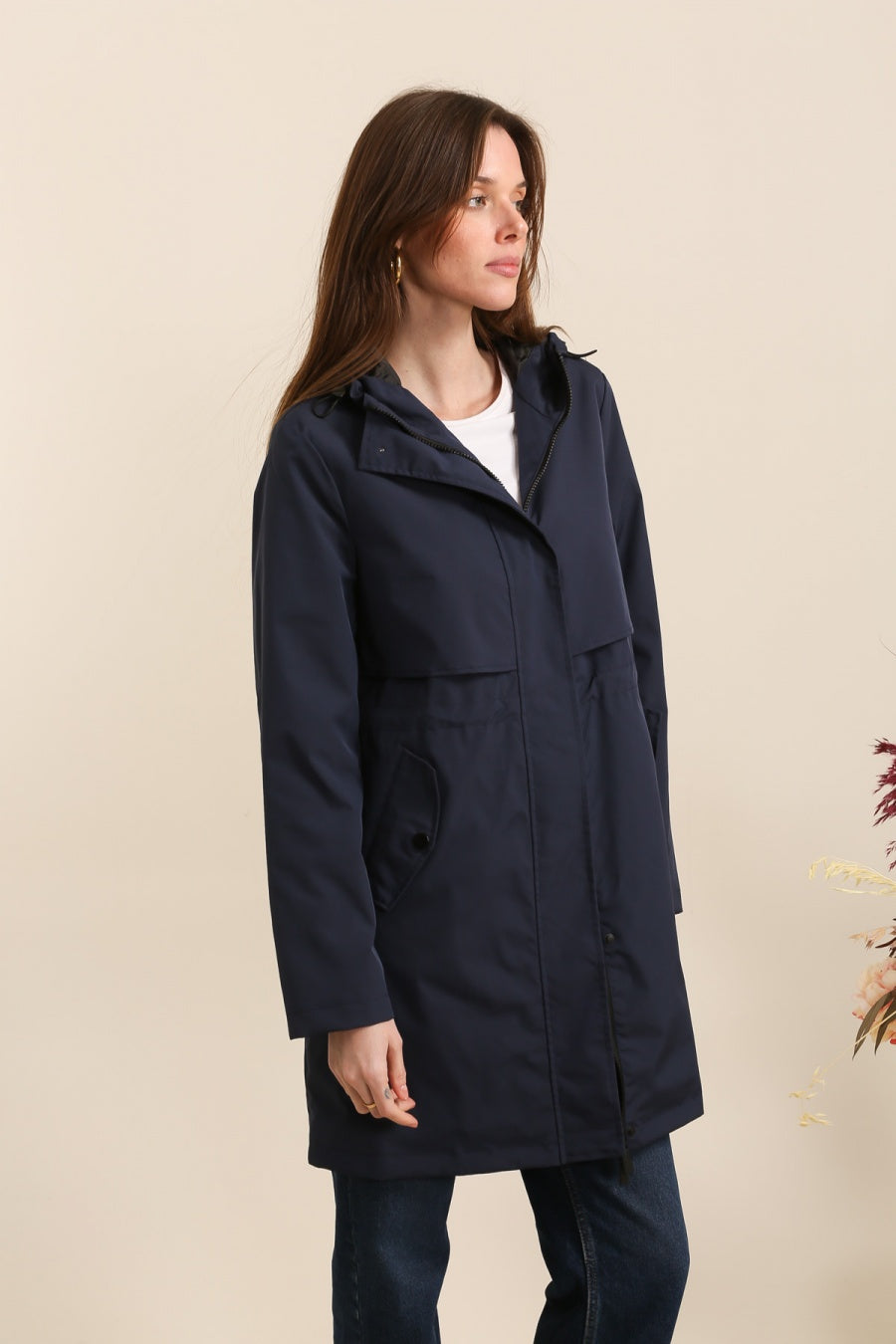 Waterproof & Windproof Mid-Length Parka Jacket, Navy
