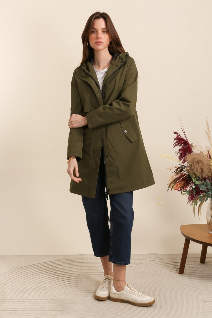 Waterproof & Windproof Mid-Length Parka Jacket, Khaki