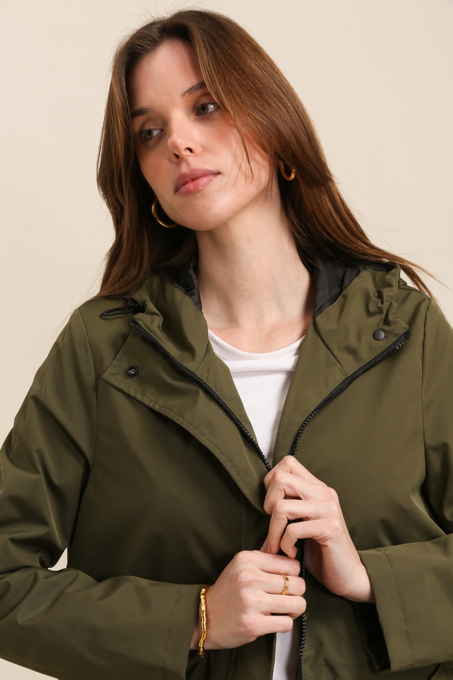 Waterproof & Windproof Mid-Length Parka Jacket, Khaki